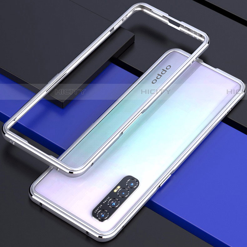 Coque Bumper Luxe Aluminum Metal Etui pour Oppo Reno3 Pro Argent Plus