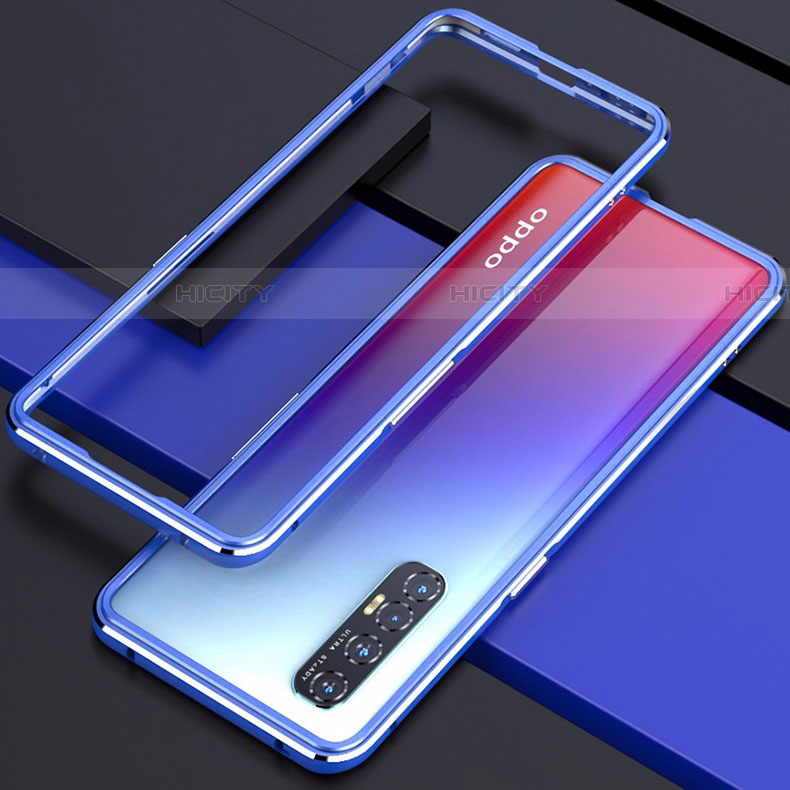 Coque Bumper Luxe Aluminum Metal Etui pour Oppo Reno3 Pro Bleu Plus