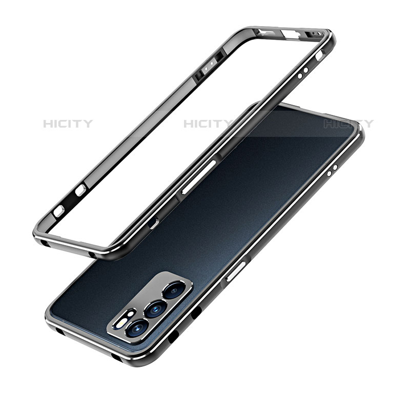 Coque Bumper Luxe Aluminum Metal Etui pour Oppo Reno6 5G Argent et Noir Plus