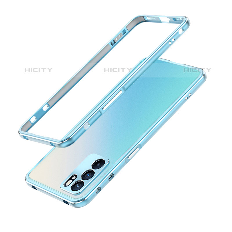 Coque Bumper Luxe Aluminum Metal Etui pour Oppo Reno6 5G Bleu Ciel Plus