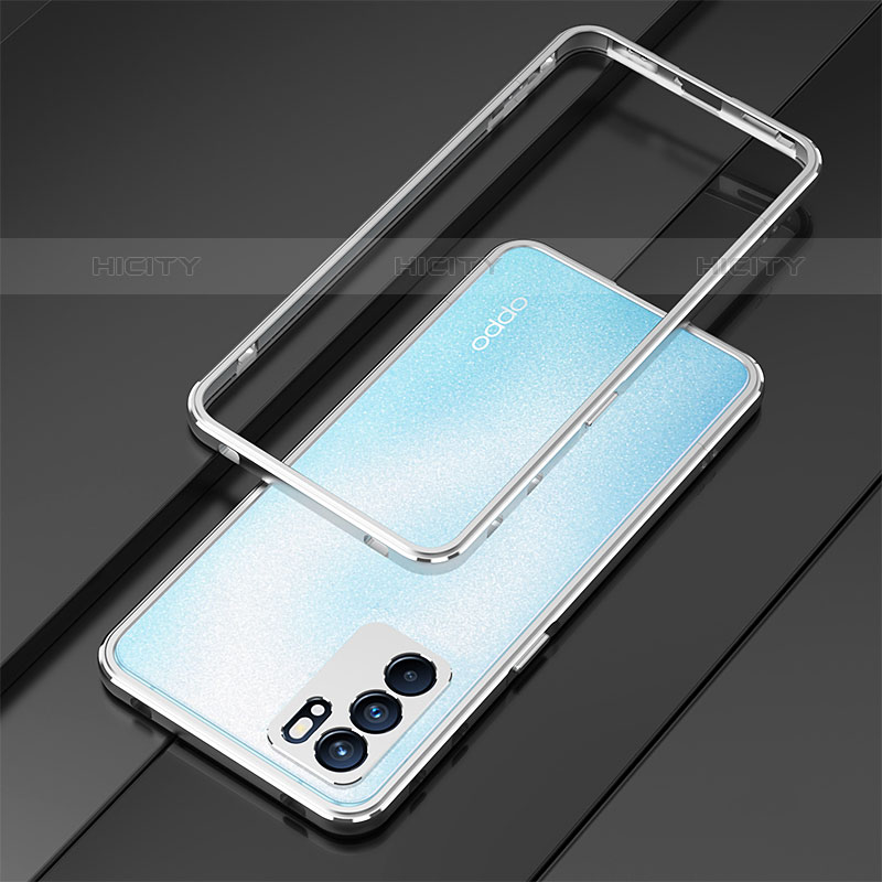 Coque Bumper Luxe Aluminum Metal Etui pour Oppo Reno6 Pro 5G India Argent Plus