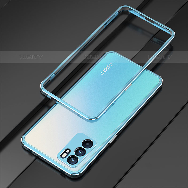 Coque Bumper Luxe Aluminum Metal Etui pour Oppo Reno6 Pro 5G India Bleu Ciel Plus