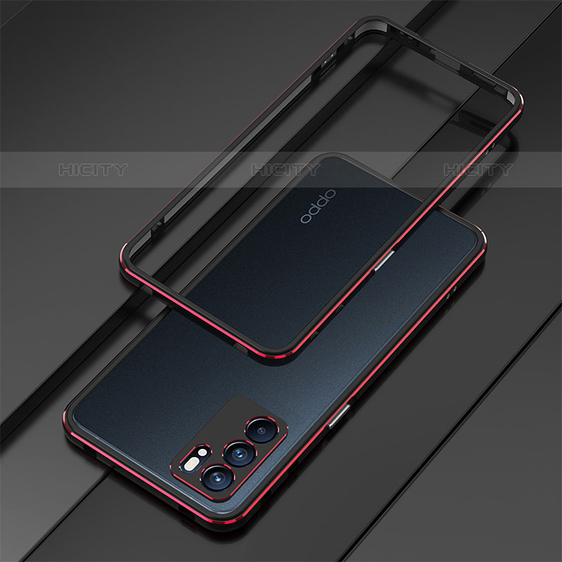 Coque Bumper Luxe Aluminum Metal Etui pour Oppo Reno6 Pro 5G India Rouge et Noir Plus