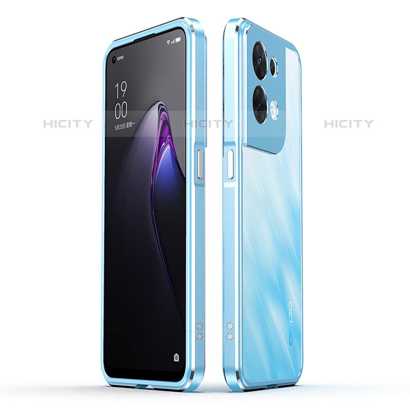 Coque Bumper Luxe Aluminum Metal Etui pour Oppo Reno9 5G Bleu Ciel Plus