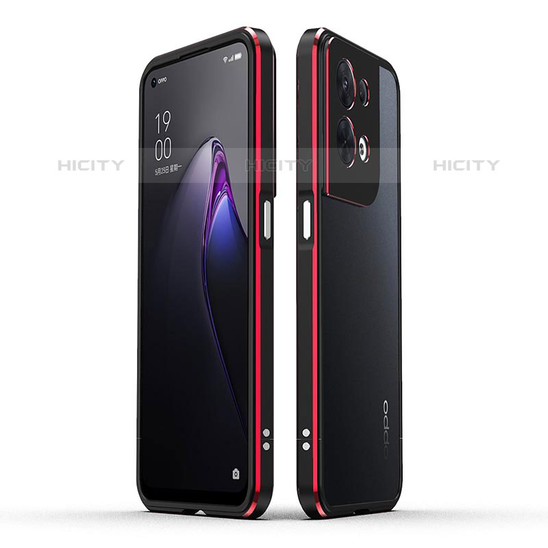 Coque Bumper Luxe Aluminum Metal Etui pour Oppo Reno9 5G Rouge et Noir Plus