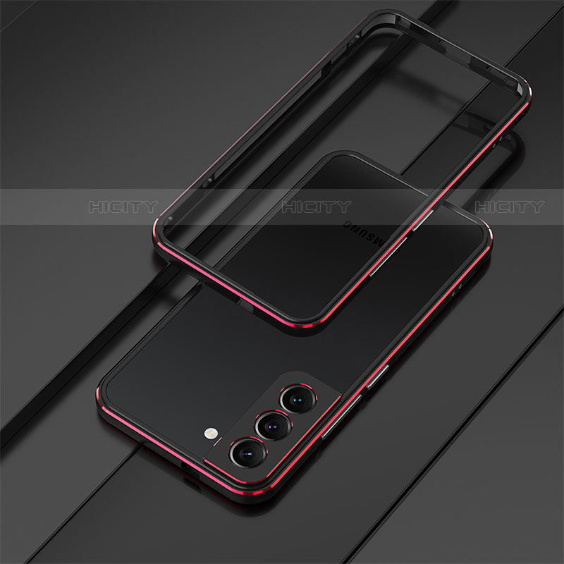 Coque Bumper Luxe Aluminum Metal Etui pour Samsung Galaxy S21 FE 5G Rouge et Noir Plus