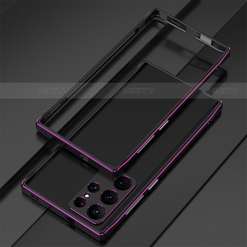 Coque Bumper Luxe Aluminum Metal Etui pour Samsung Galaxy S22 Ultra 5G Violet Plus