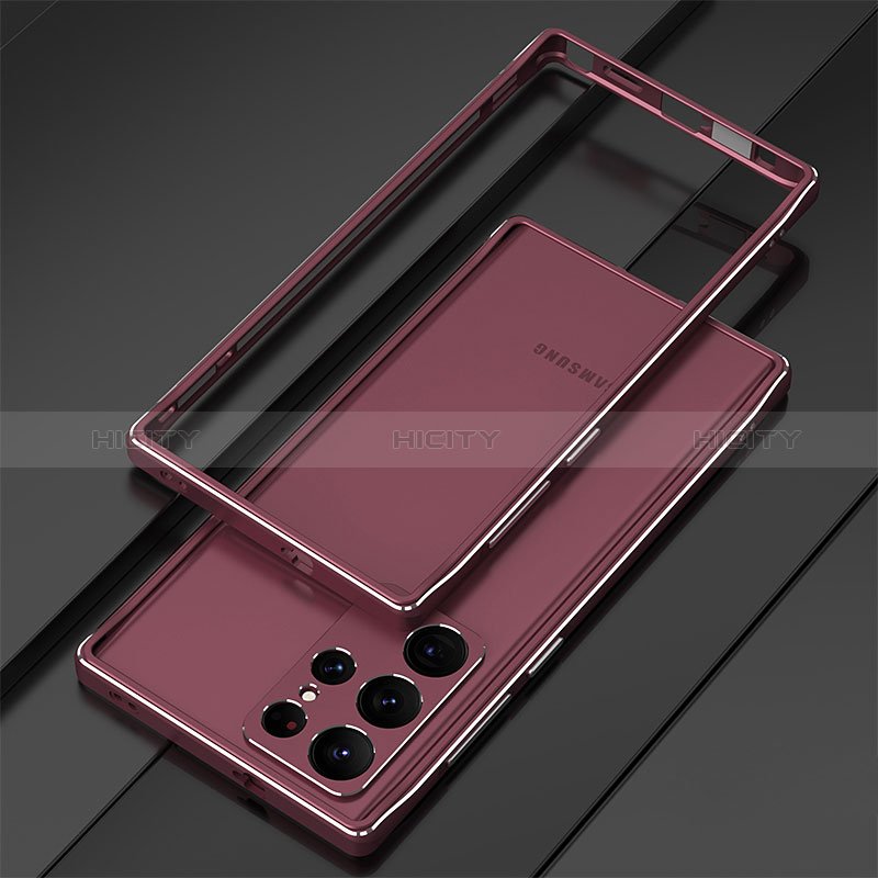 Coque Bumper Luxe Aluminum Metal Etui pour Samsung Galaxy S24 Ultra 5G Vin Rouge Plus