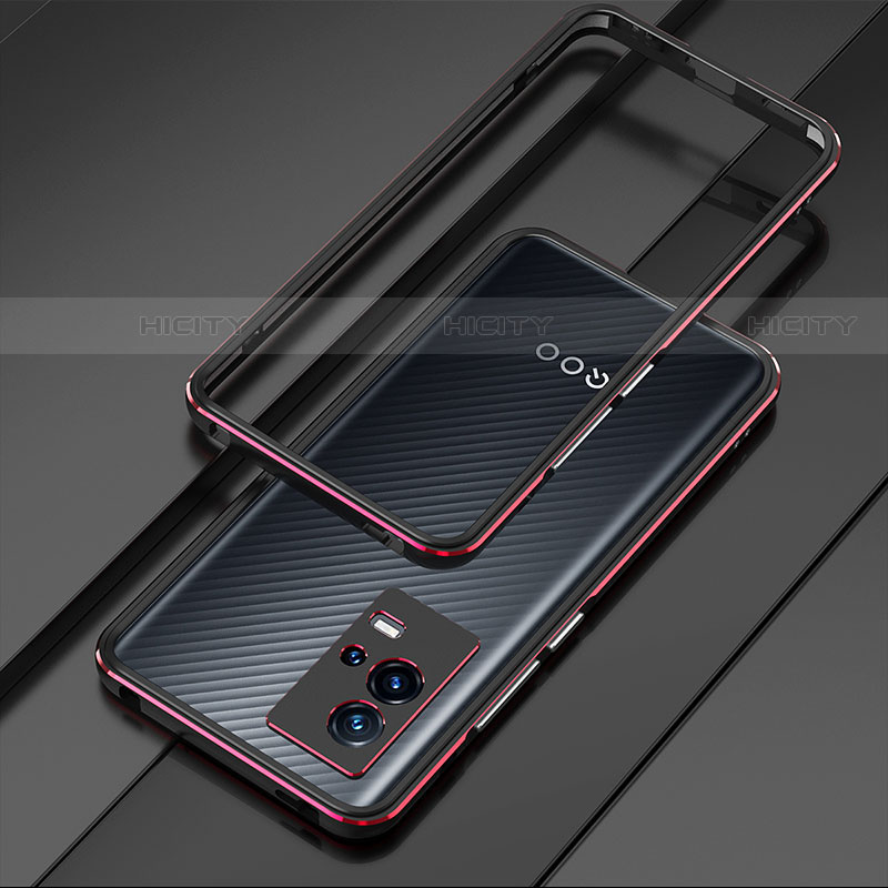 Coque Bumper Luxe Aluminum Metal Etui pour Vivo iQOO 8 5G Rouge et Noir Plus