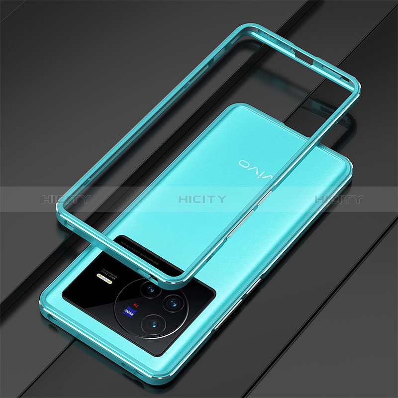 Coque Bumper Luxe Aluminum Metal Etui pour Vivo X80 Pro 5G Bleu Ciel Plus