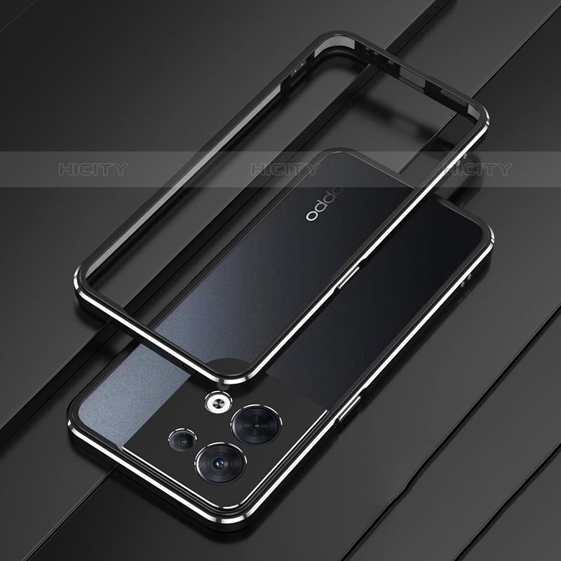 Coque Bumper Luxe Aluminum Metal Etui S01 pour Oppo Reno8 5G Argent et Noir Plus