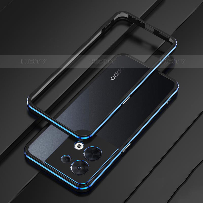 Coque Bumper Luxe Aluminum Metal Etui S01 pour Oppo Reno8 5G Bleu et Noir Plus