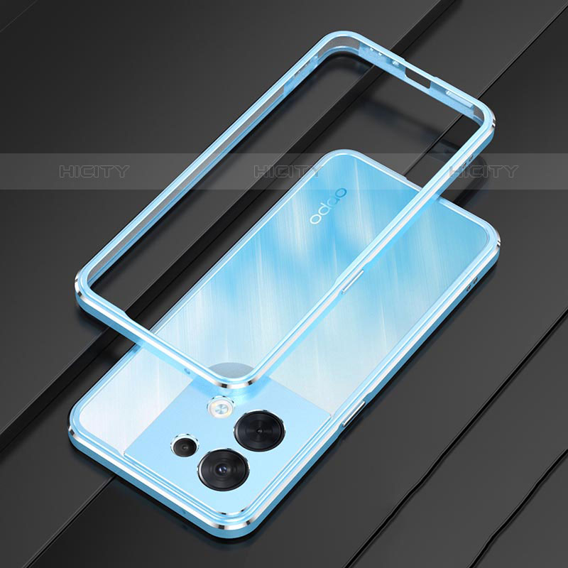 Coque Bumper Luxe Aluminum Metal Etui S01 pour Oppo Reno9 5G Bleu Ciel Plus