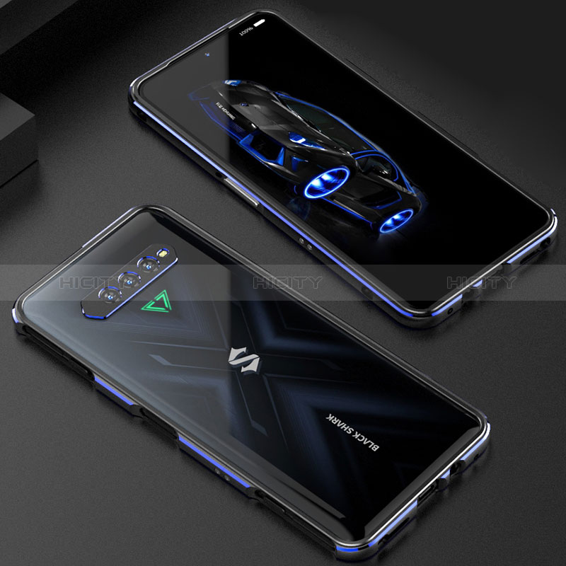 Coque Bumper Luxe Aluminum Metal Etui S01 pour Xiaomi Black Shark 4S 5G Bleu et Noir Plus