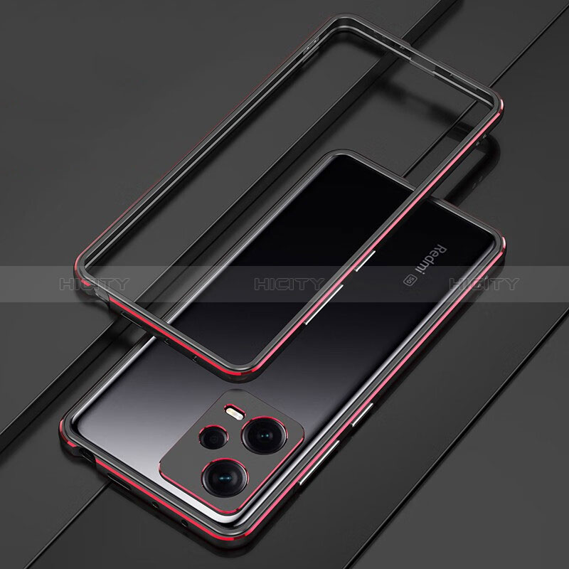 Coque Bumper Luxe Aluminum Metal Etui S01 pour Xiaomi Poco X5 5G Rouge et Noir Plus