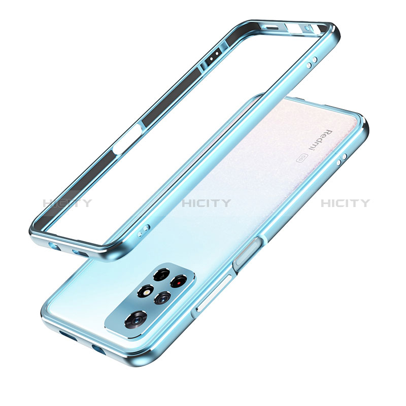 Coque Bumper Luxe Aluminum Metal Etui S01 pour Xiaomi Redmi Note 11T 5G Argent et Bleu Plus