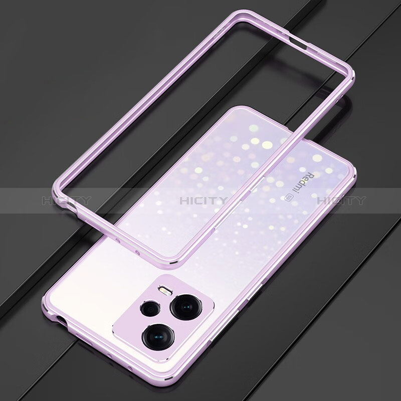 Coque Bumper Luxe Aluminum Metal Etui S01 pour Xiaomi Redmi Note 12 5G Violet Clair Plus