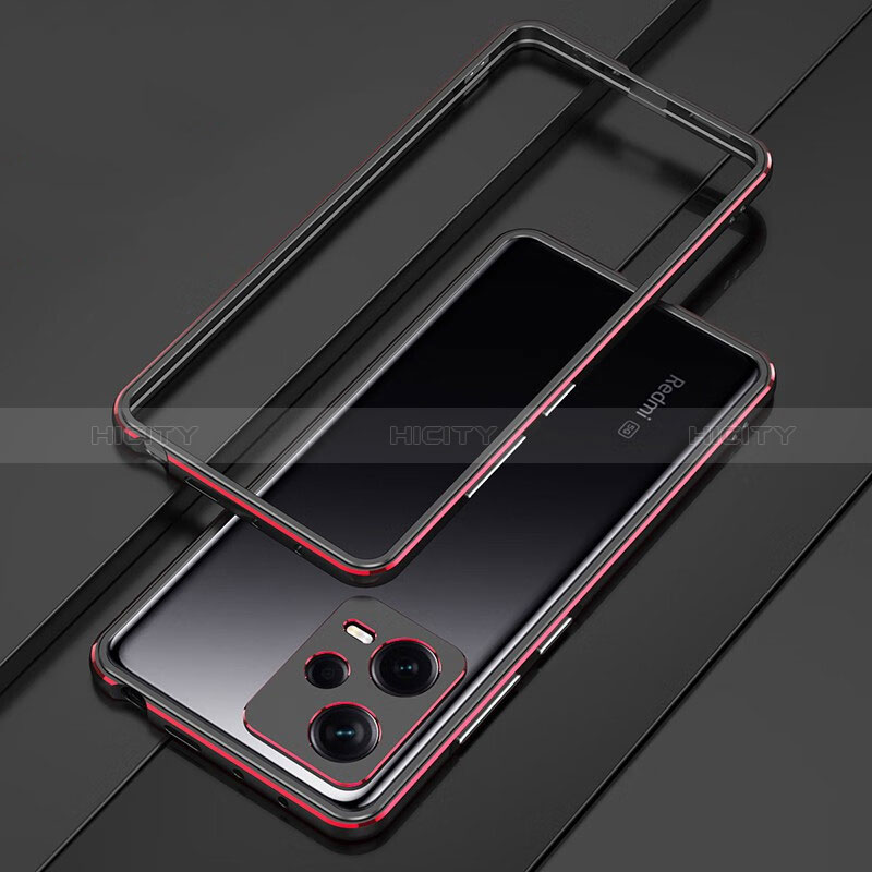 Coque Bumper Luxe Aluminum Metal Etui S01 pour Xiaomi Redmi Note 12 Explorer Rouge et Noir Plus