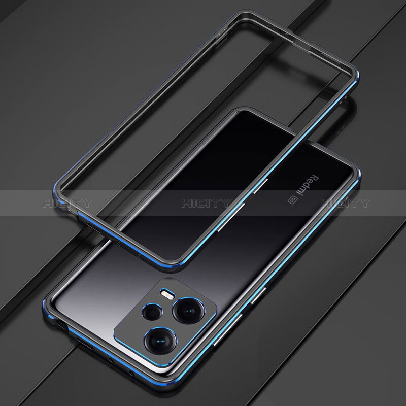 Coque Bumper Luxe Aluminum Metal Etui S01 pour Xiaomi Redmi Note 12 Pro+ Plus 5G Bleu et Noir Plus