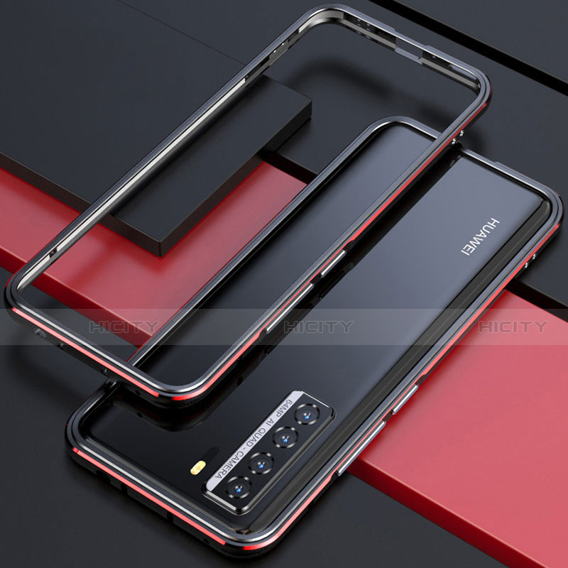 Coque Bumper Luxe Aluminum Metal Etui T01 pour Huawei Nova 7 SE 5G Rouge et Noir Plus