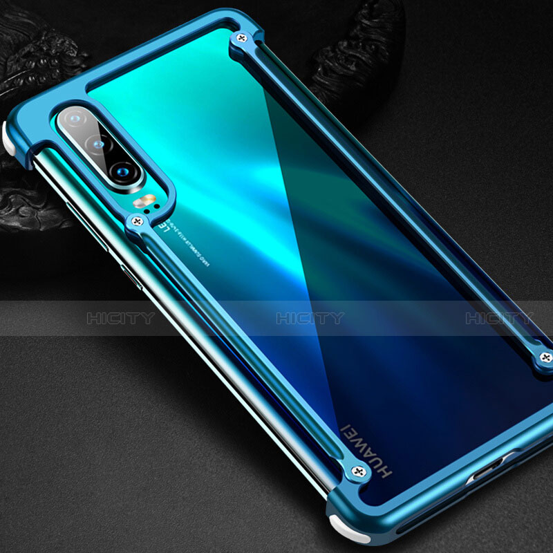 Coque Bumper Luxe Aluminum Metal Etui T01 pour Huawei P30 Bleu Ciel Plus