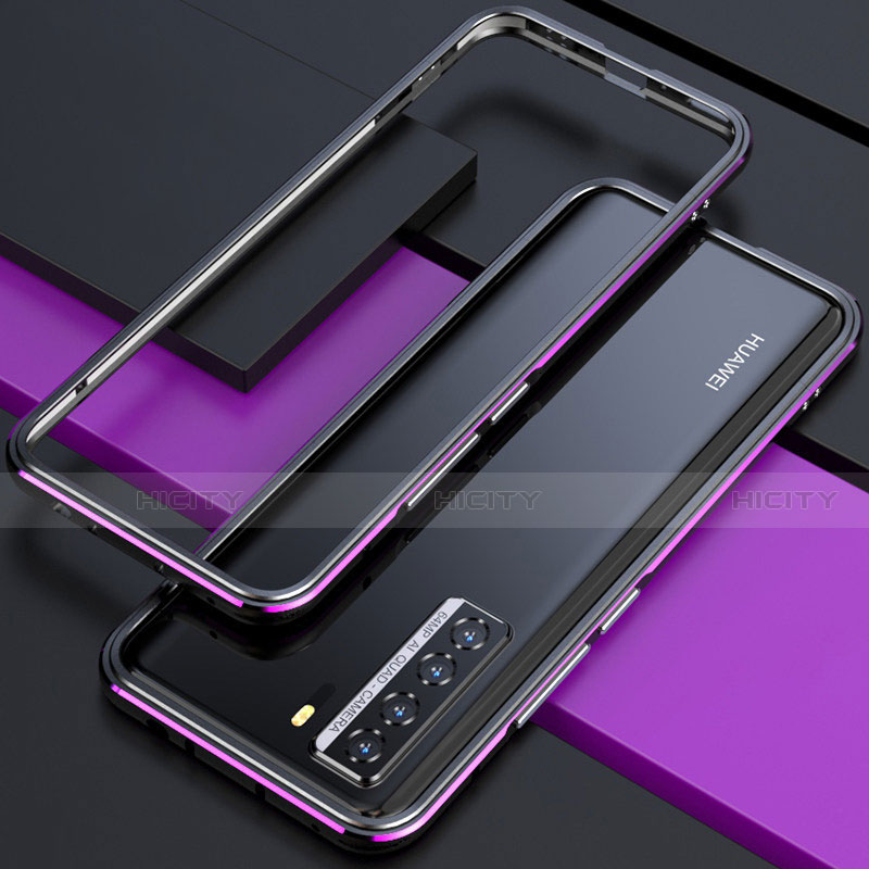 Coque Bumper Luxe Aluminum Metal Etui T01 pour Huawei P40 Lite 5G Violet et Noir Plus