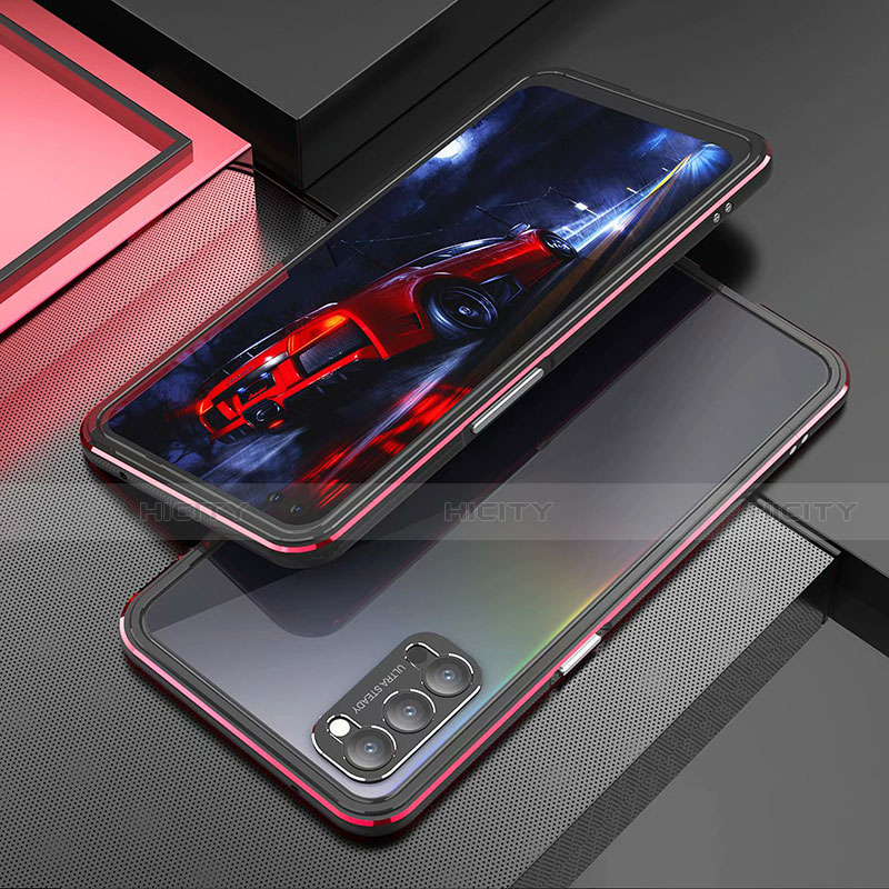 Coque Bumper Luxe Aluminum Metal Etui T01 pour Oppo Reno4 5G Rouge et Noir Plus