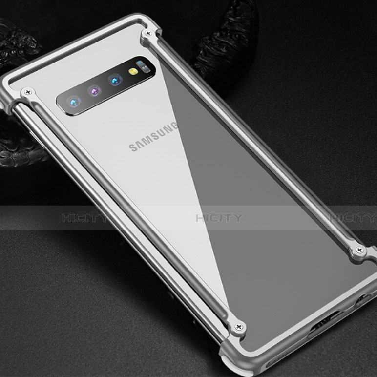 Coque Bumper Luxe Aluminum Metal Etui T01 pour Samsung Galaxy S10 5G Argent Plus