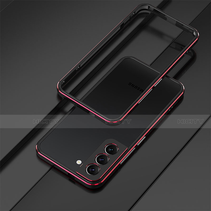 Coque Bumper Luxe Aluminum Metal Etui T01 pour Samsung Galaxy S21 5G Rouge et Noir Plus