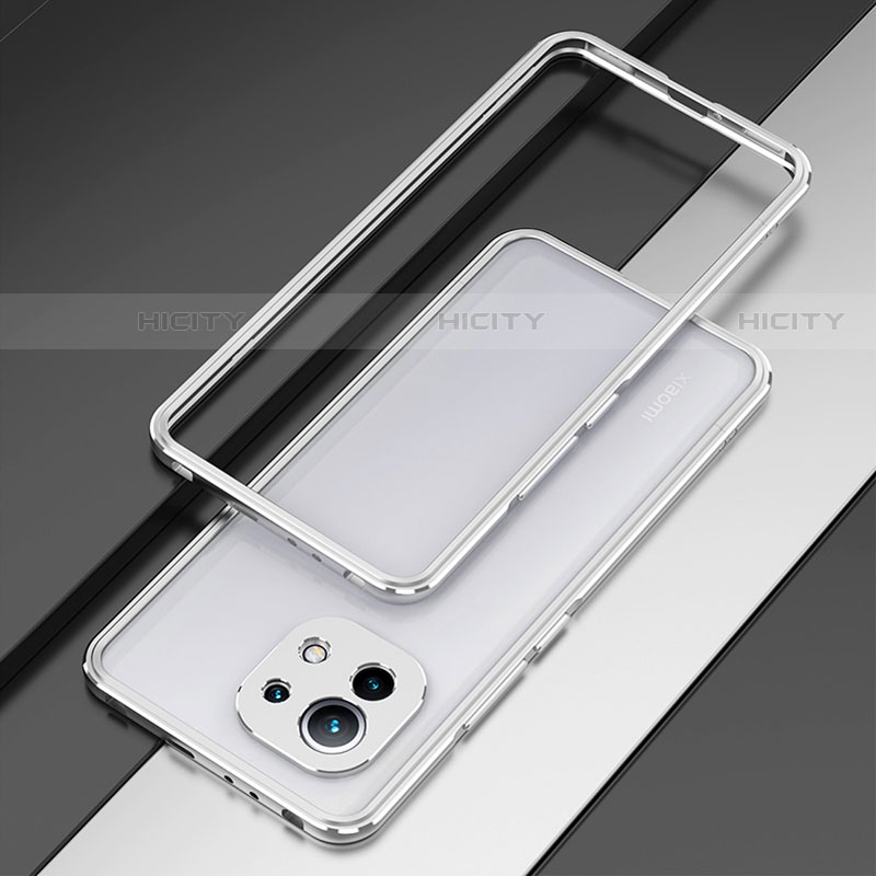 Coque Bumper Luxe Aluminum Metal Etui T01 pour Xiaomi Mi 11 5G Argent Plus