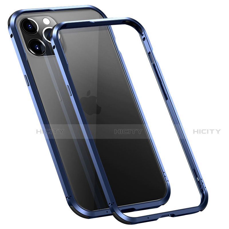 Coque Bumper Luxe Aluminum Metal Etui T02 pour Apple iPhone 12 Pro Bleu Plus