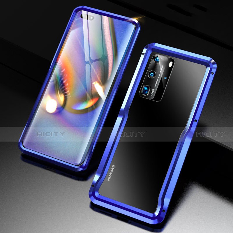 Coque Bumper Luxe Aluminum Metal Etui T02 pour Huawei P40 Pro Bleu Plus