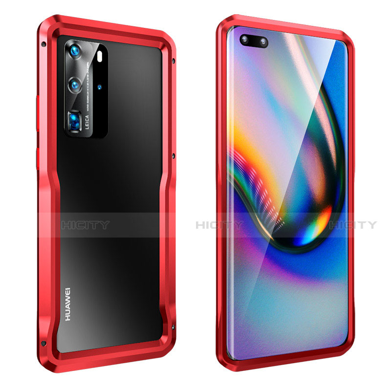 Coque Bumper Luxe Aluminum Metal Etui T03 pour Huawei P40 Pro Rouge Plus