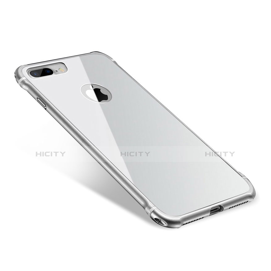 Coque Bumper Luxe Aluminum Metal Miroir Housse Etui M01 pour Apple iPhone 8 Plus Argent Plus