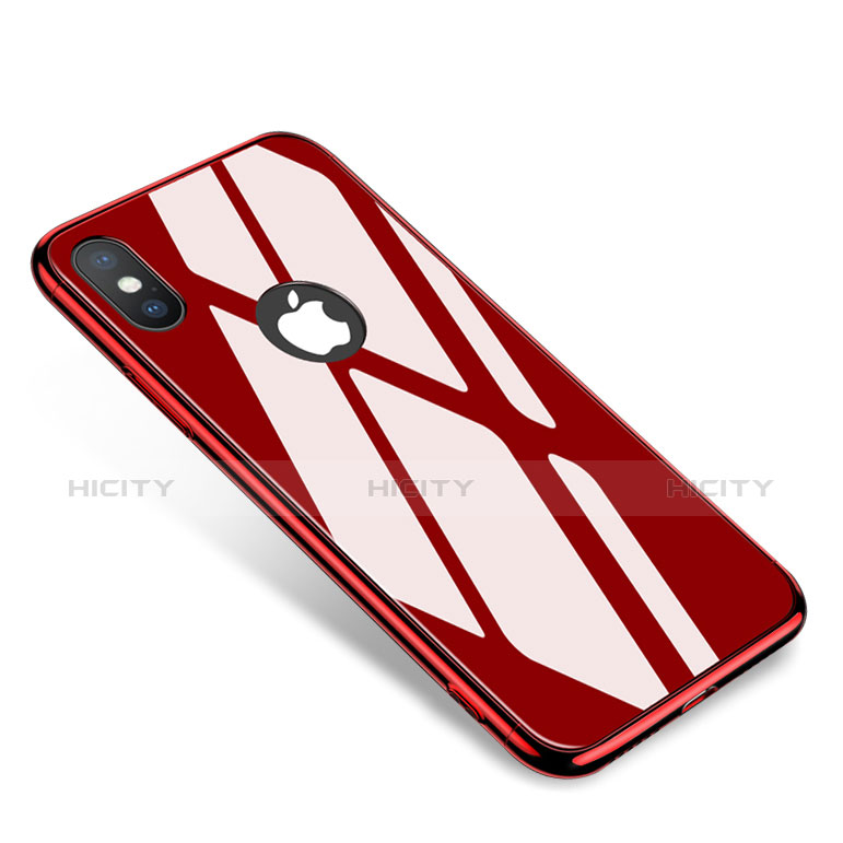 Coque Bumper Luxe Aluminum Metal Miroir Housse Etui pour Apple iPhone X Rouge Plus