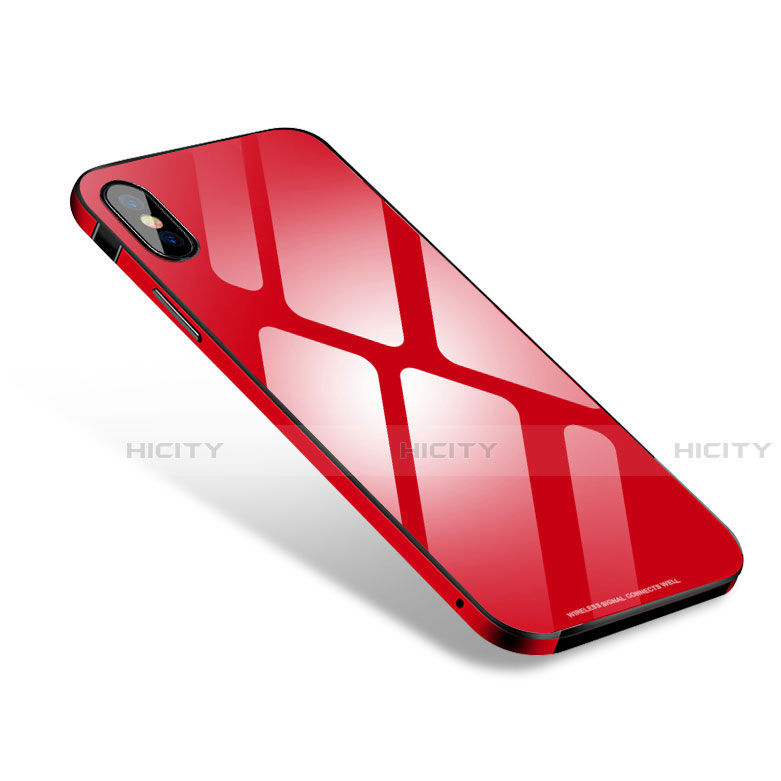 Coque Bumper Luxe Aluminum Metal Miroir Housse Etui S01 pour Apple iPhone X Rouge Plus