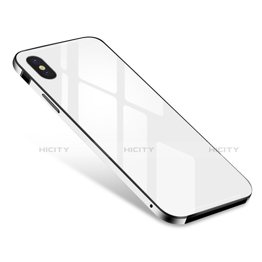 Coque Bumper Luxe Aluminum Metal Miroir Housse Etui S01 pour Apple iPhone Xs Blanc Plus