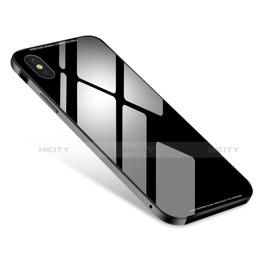 Coque Bumper Luxe Aluminum Metal Miroir Housse Etui S01 pour Apple iPhone Xs Noir Plus