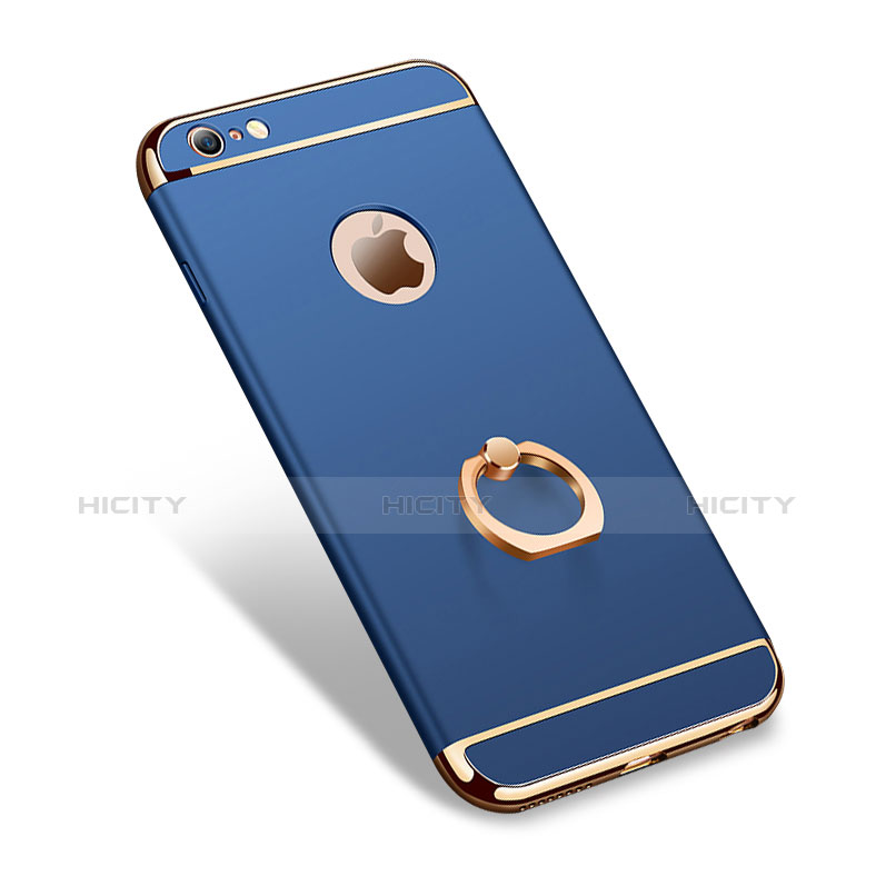 Coque Bumper Luxe Metal et Plastique avec Support Bague Anneau A01 pour Apple iPhone 6 Bleu Plus