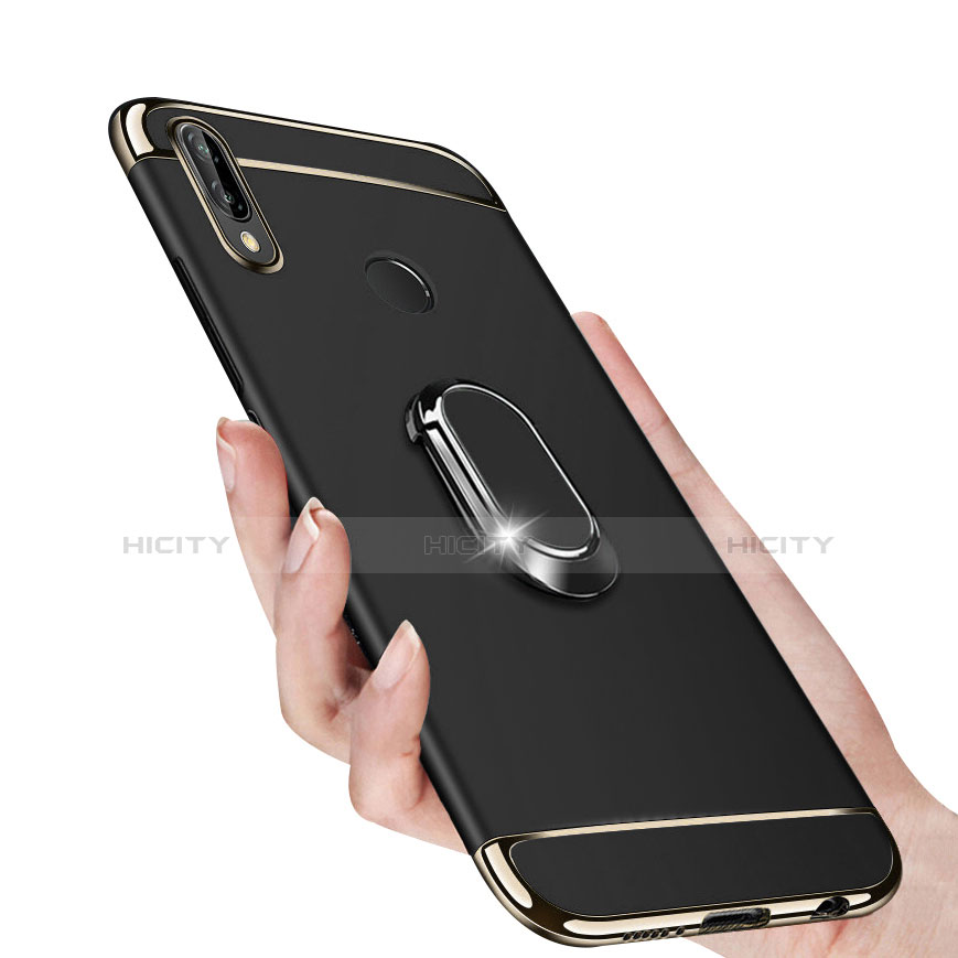 Coque Bumper Luxe Metal et Plastique avec Support Bague Anneau Aimante pour Huawei P Smart+ Plus Noir Plus