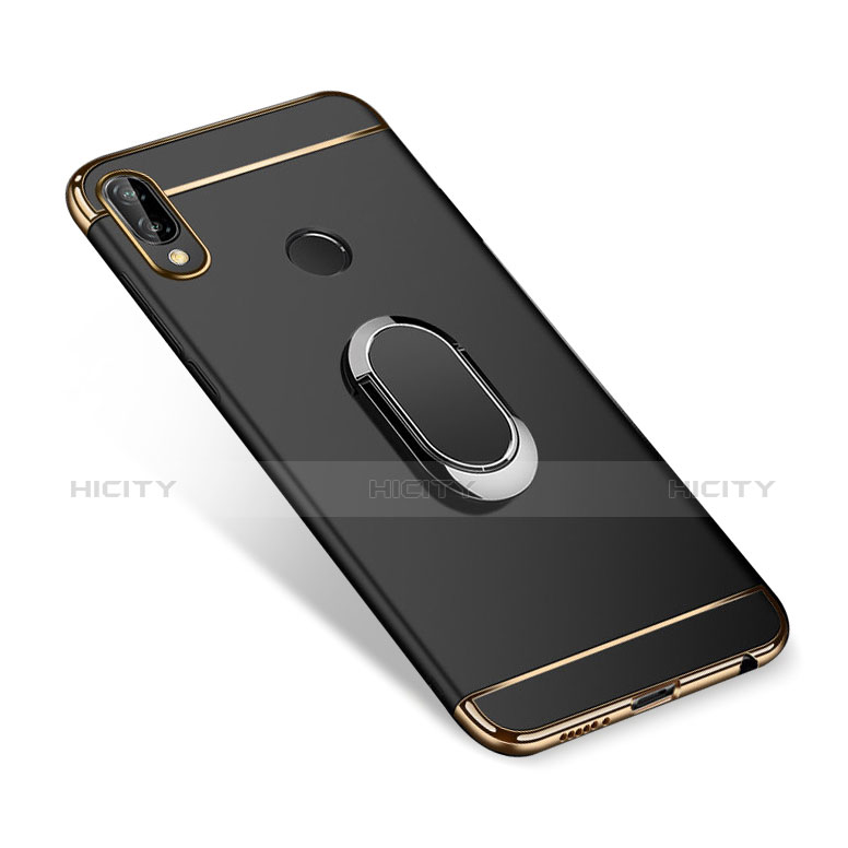 Coque Bumper Luxe Metal et Plastique avec Support Bague Anneau Aimante pour Huawei P Smart+ Plus Noir Plus