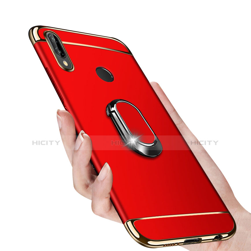 Coque Bumper Luxe Metal et Plastique avec Support Bague Anneau Aimante pour Huawei P Smart+ Plus Rouge Plus