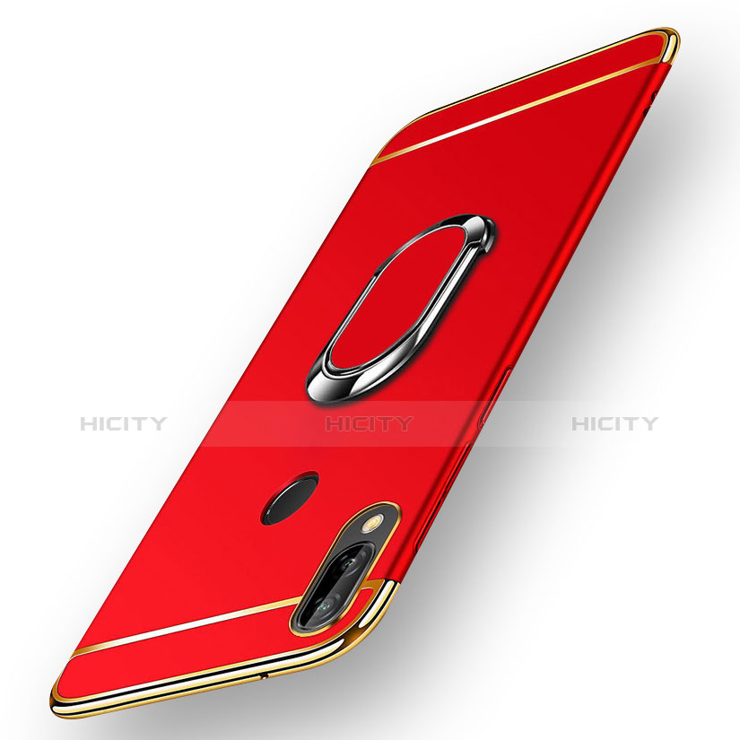 Coque Bumper Luxe Metal et Plastique avec Support Bague Anneau Aimante pour Huawei P Smart+ Plus Rouge Plus