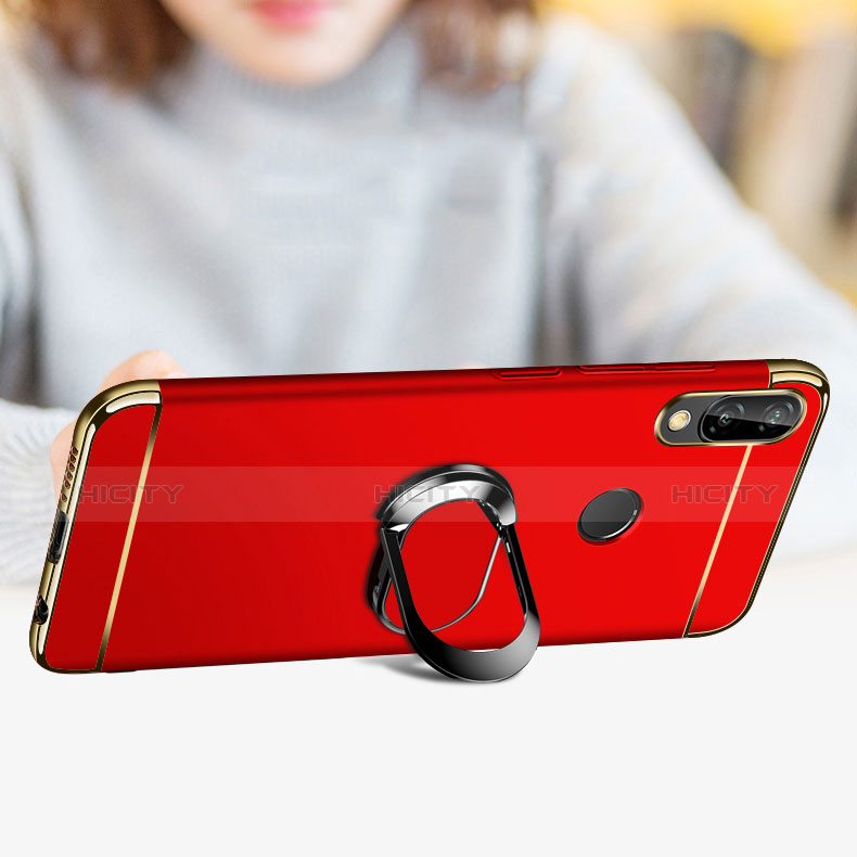 Coque Bumper Luxe Metal et Plastique avec Support Bague Anneau Aimante pour Huawei P Smart+ Plus Rouge Plus