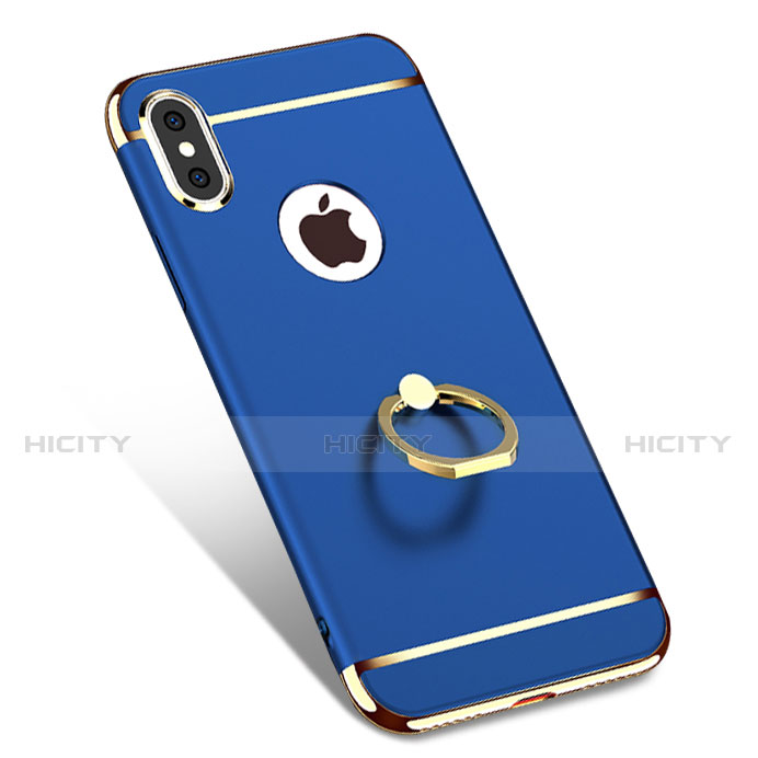 Coque Bumper Luxe Metal et Plastique avec Support Bague Anneau F02 pour Apple iPhone Xs Bleu Plus