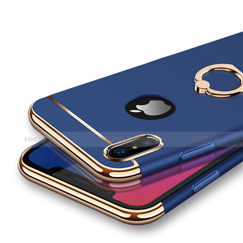 Coque Bumper Luxe Metal et Plastique avec Support Bague Anneau F02 pour Apple iPhone Xs Bleu Plus