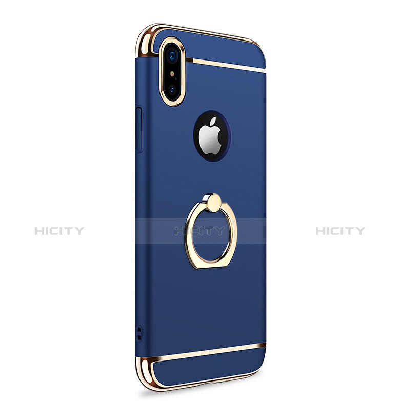 Coque Bumper Luxe Metal et Plastique avec Support Bague Anneau F02 pour Apple iPhone Xs Bleu Plus