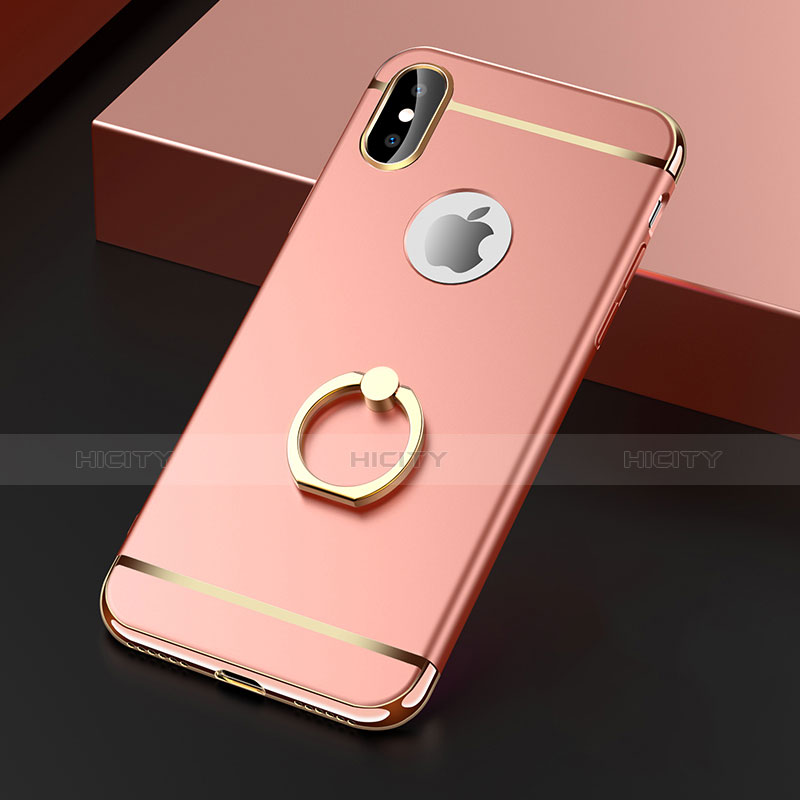 Coque Bumper Luxe Metal et Plastique avec Support Bague Anneau F02 pour Apple iPhone Xs Or Rose Plus