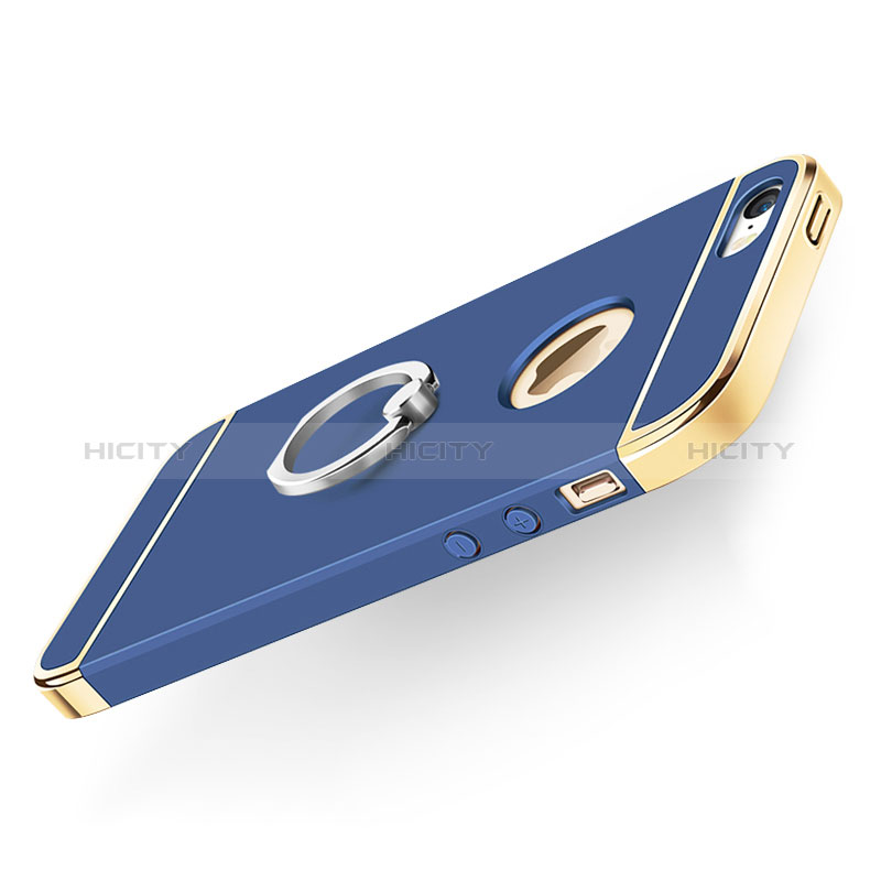 Coque Bumper Luxe Metal et Plastique avec Support Bague Anneau pour Apple iPhone 5 Bleu Plus