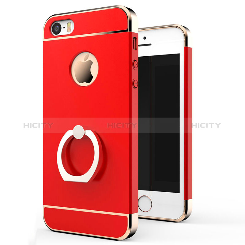 Coque Bumper Luxe Metal et Plastique avec Support Bague Anneau pour Apple iPhone 5 Rouge Plus